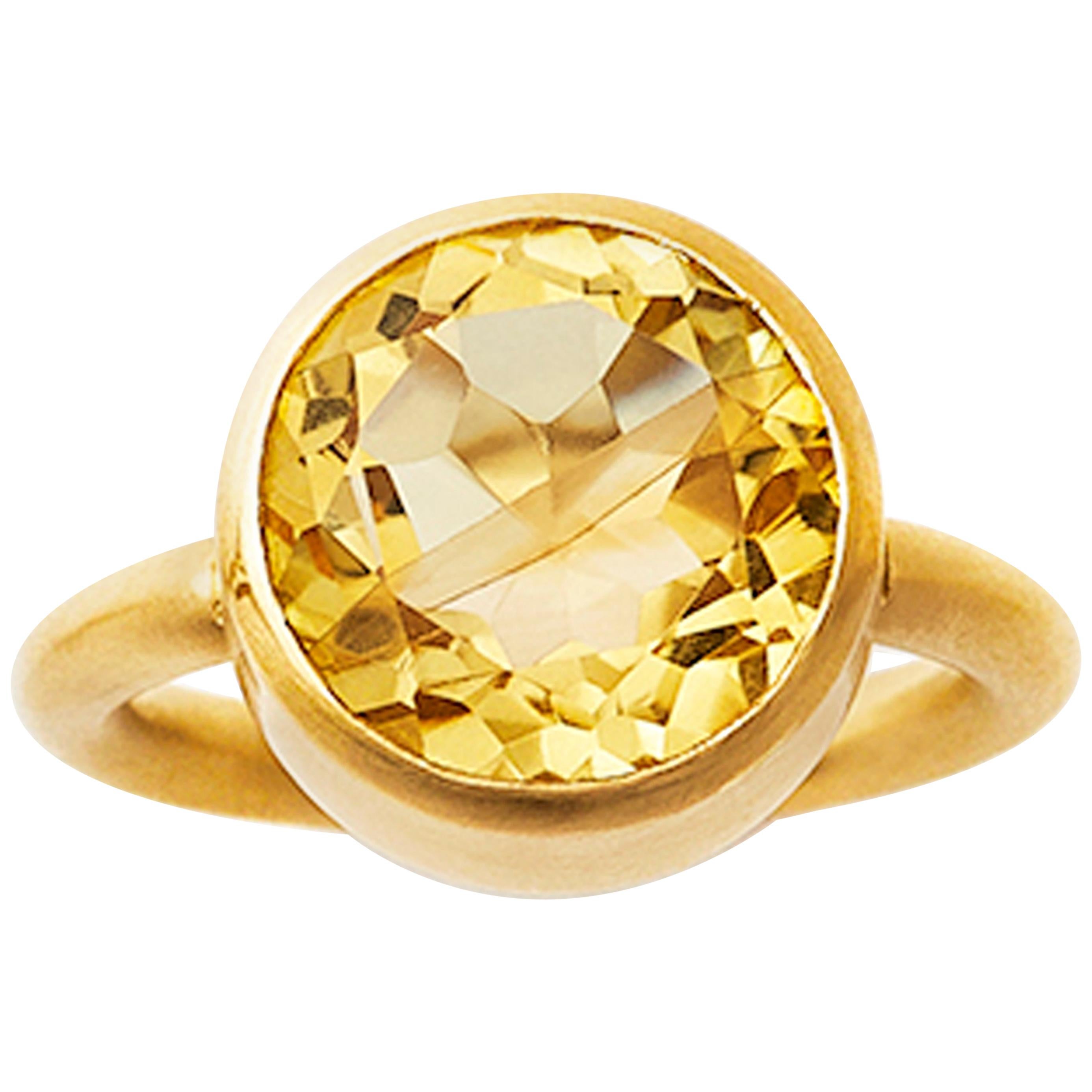 18 Karat Yellow Gold Citrine Lemon Quartz Two Stone Modern Cocktail