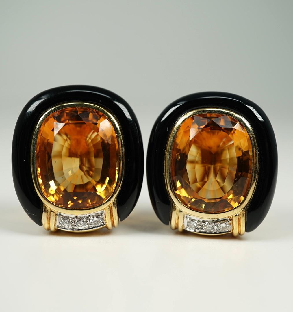 18 Karat Gelbgold Citrin Onyx Diamant-Ohrringe im Zustand „Gut“ in Dallas, TX