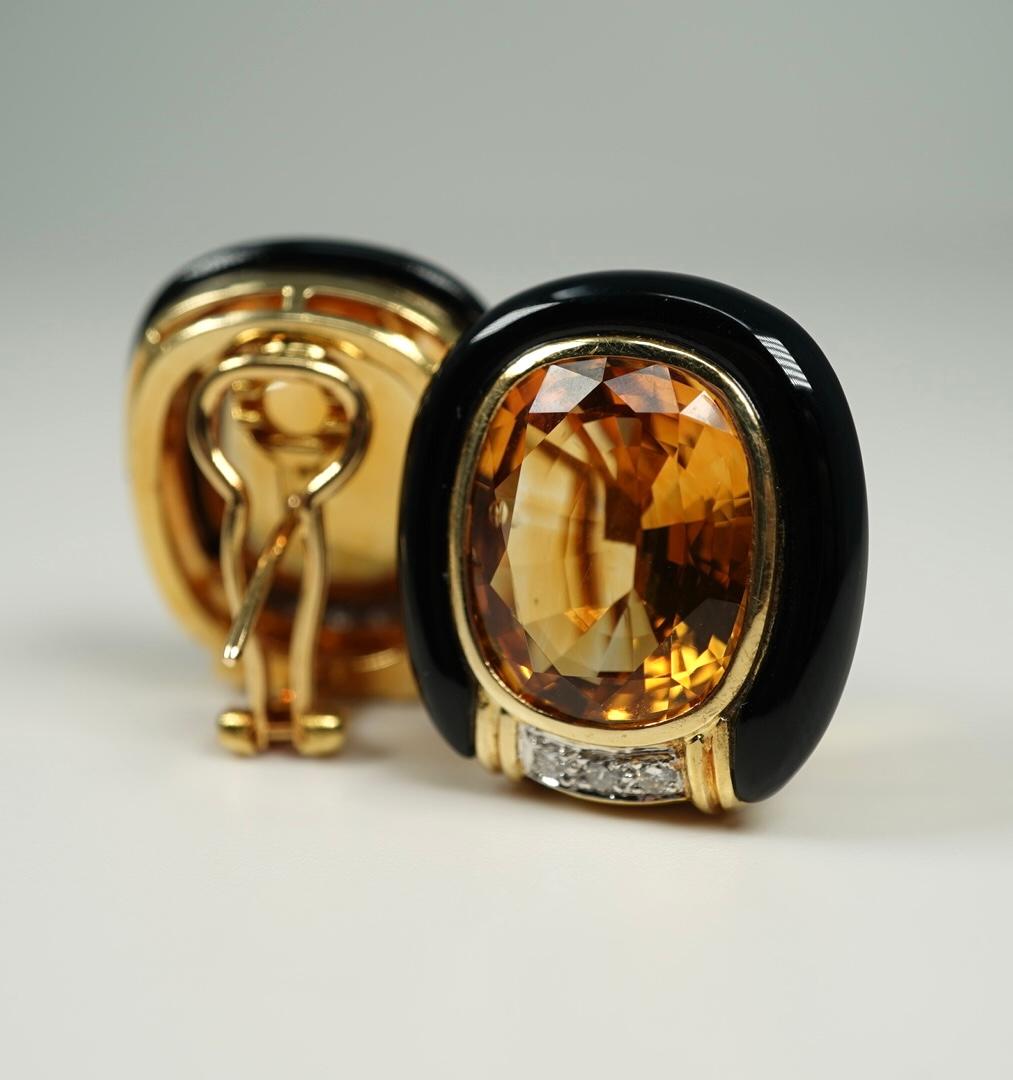 18 Karat Gelbgold Citrin Onyx Diamant-Ohrringe 3