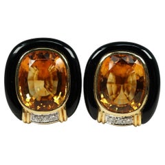 18 Karat Yellow Gold Citrine Onyx Diamond Earrings