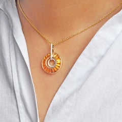 Citrine Taper Baguette Channel Set Diamond Art Deco Circle Gold Pendant