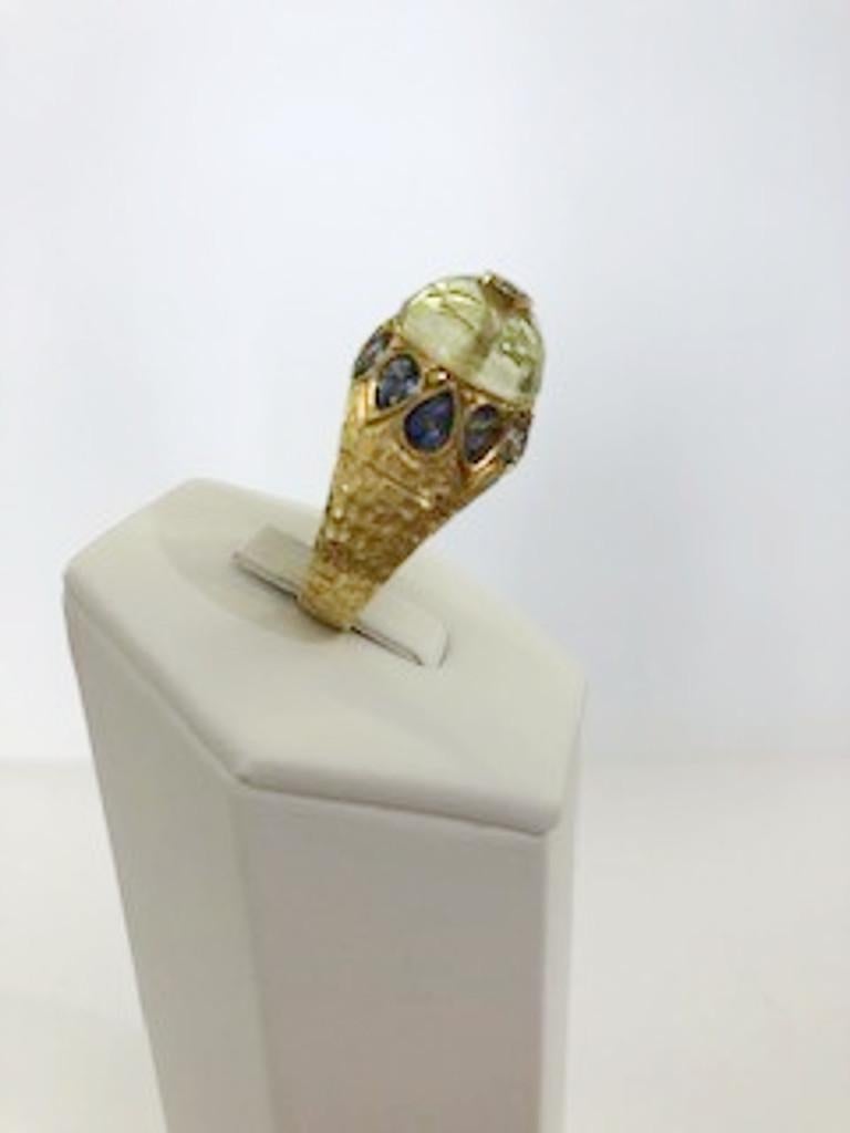 Bague en or jaune 18 carats, citrine, topaze et saphir Unisexe en vente