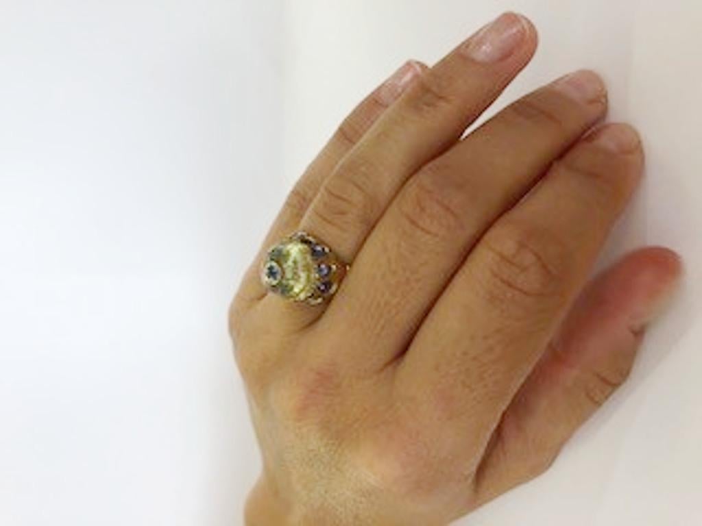 18 Karat Yellow Gold Citrine Topaz and Sapphire Ring For Sale 3
