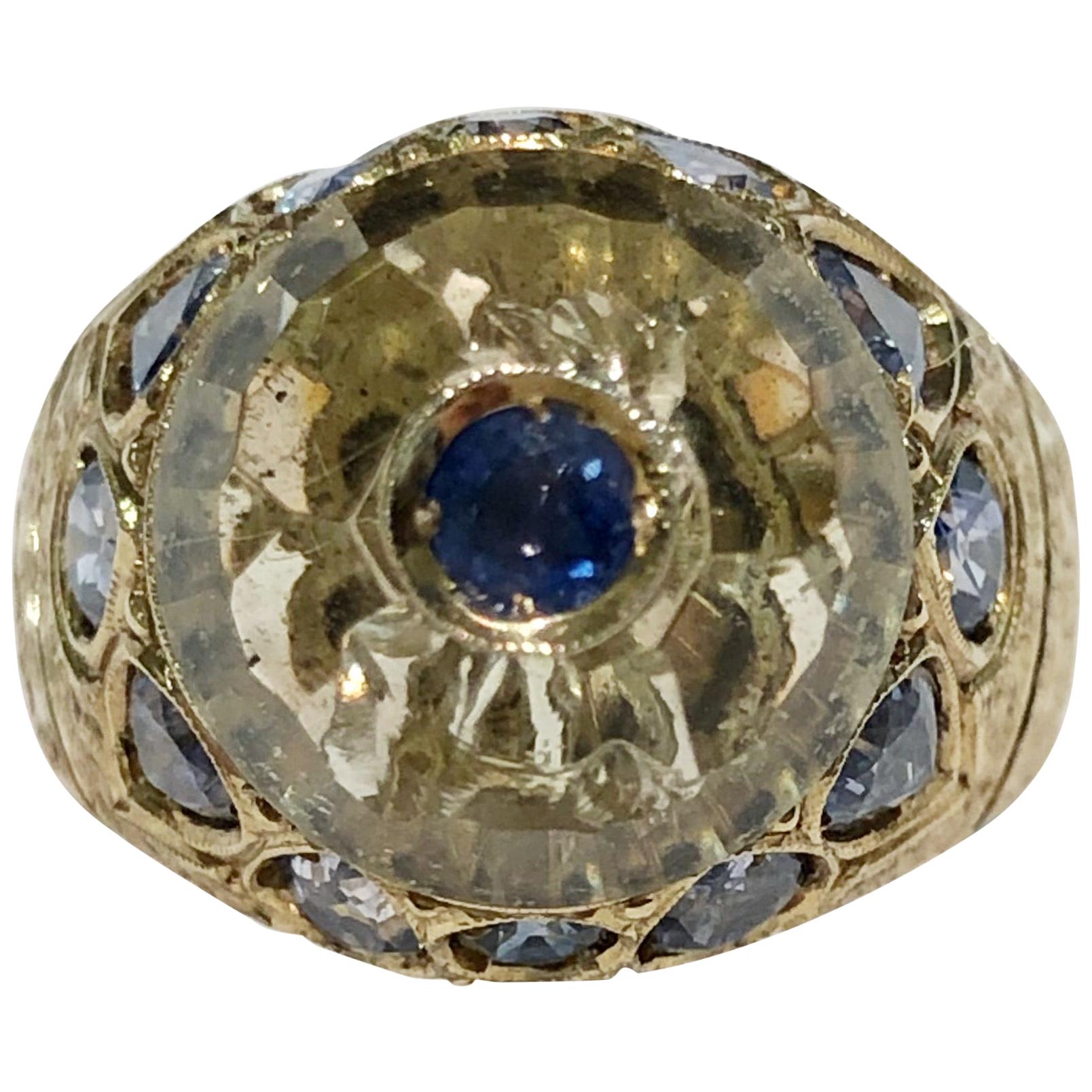 18 Karat Yellow Gold Citrine Topaz and Sapphire Ring For Sale