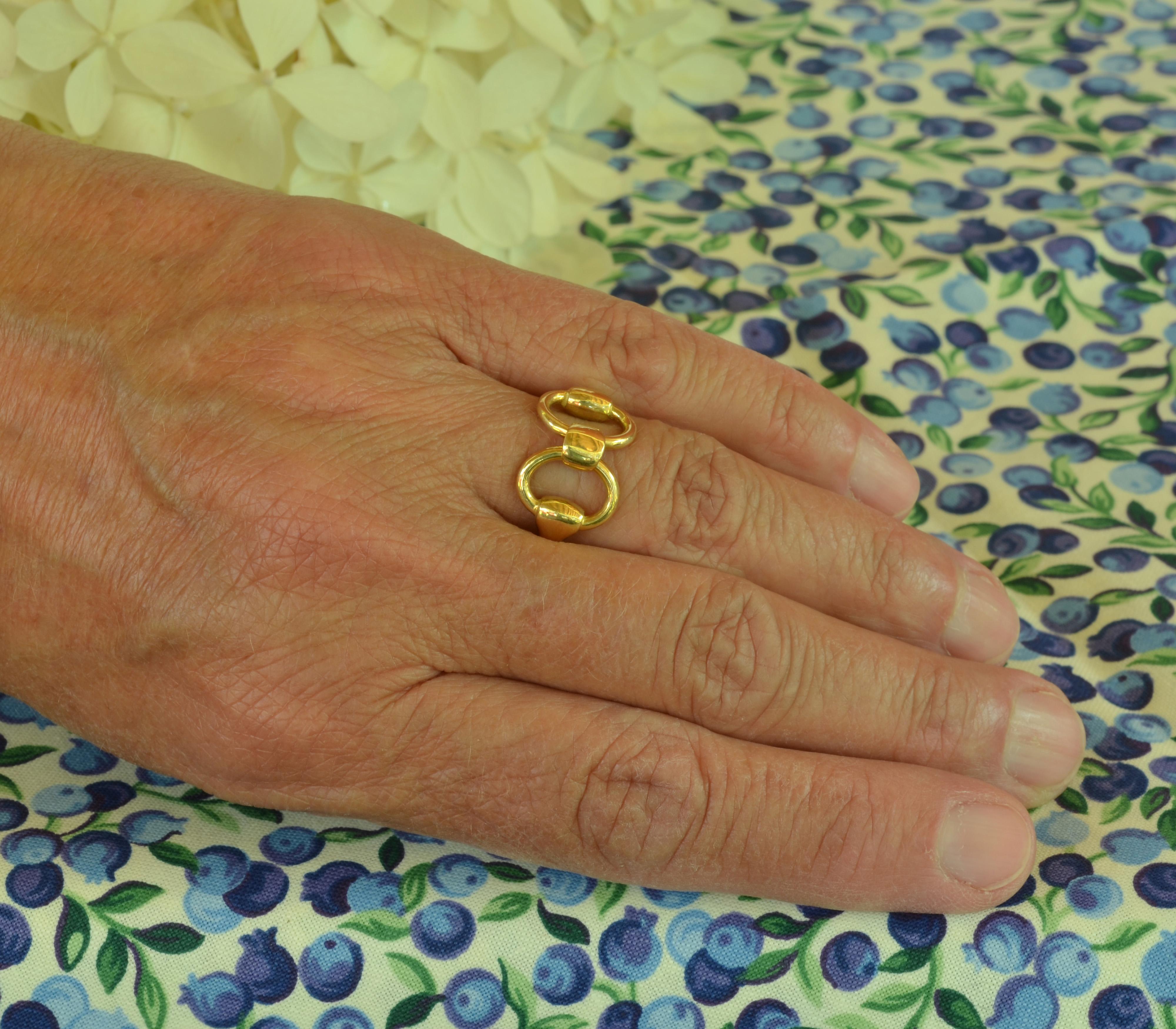 Women's 18 Karat Yellow Gold Classic Equestrian Linked Horsebit Ring For Sale