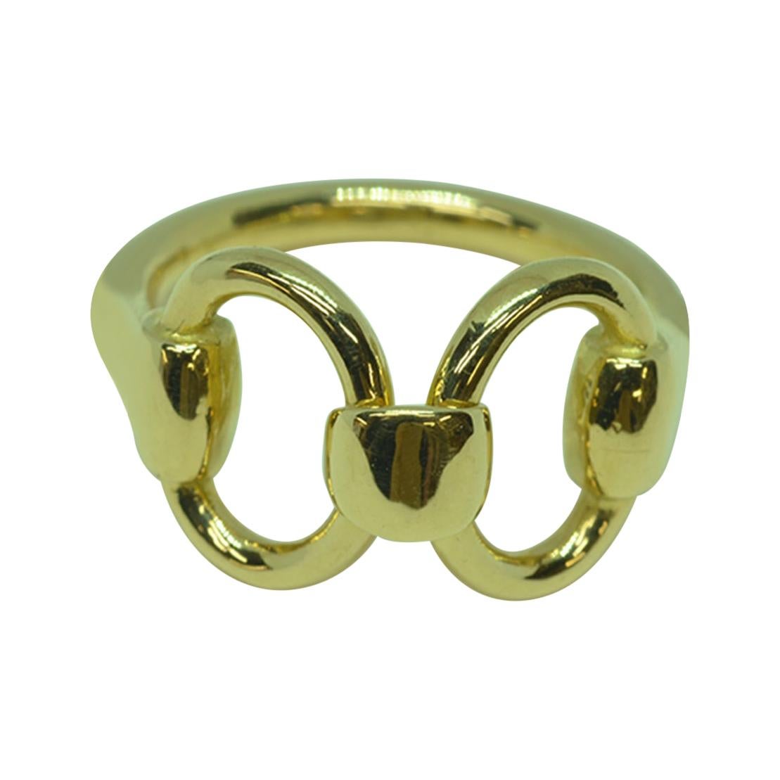 18 Karat Yellow Gold Classic Equestrian Linked Horsebit Ring For Sale