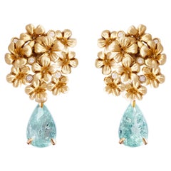 Boucles d'oreilles contemporaines en or jaune avec tourmalines Paraiba