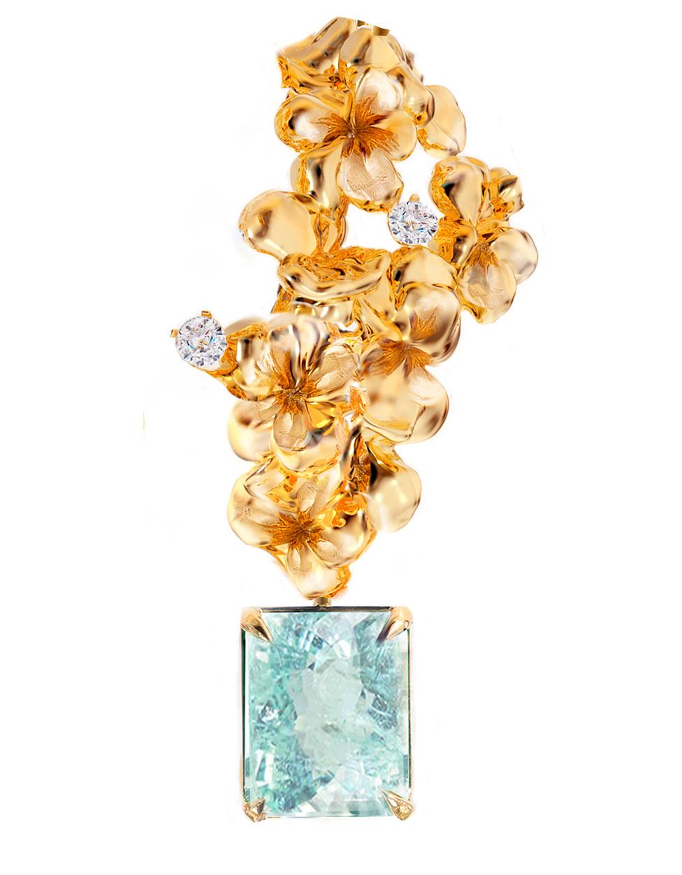 18 Karat Yellow Gold Clip-on Earrings with Diamonds and Paraiba Tourmalines For Sale 4