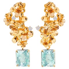 Orecchini a clip in oro giallo 18 carati con diamanti e tormaline Paraiba