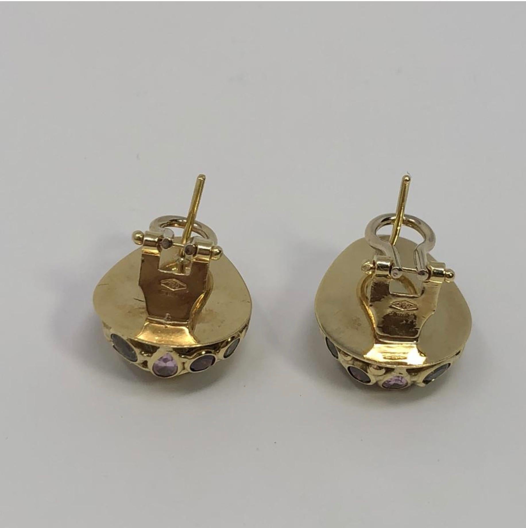18 Karat Yellow Gold Clip-On Earrings with Precious Stones In Excellent Condition For Sale In Saint Charles, IL