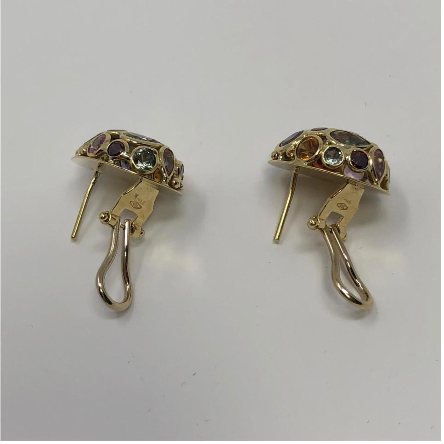 18 Karat Yellow Gold Clip-On Earrings with Precious Stones For Sale 1