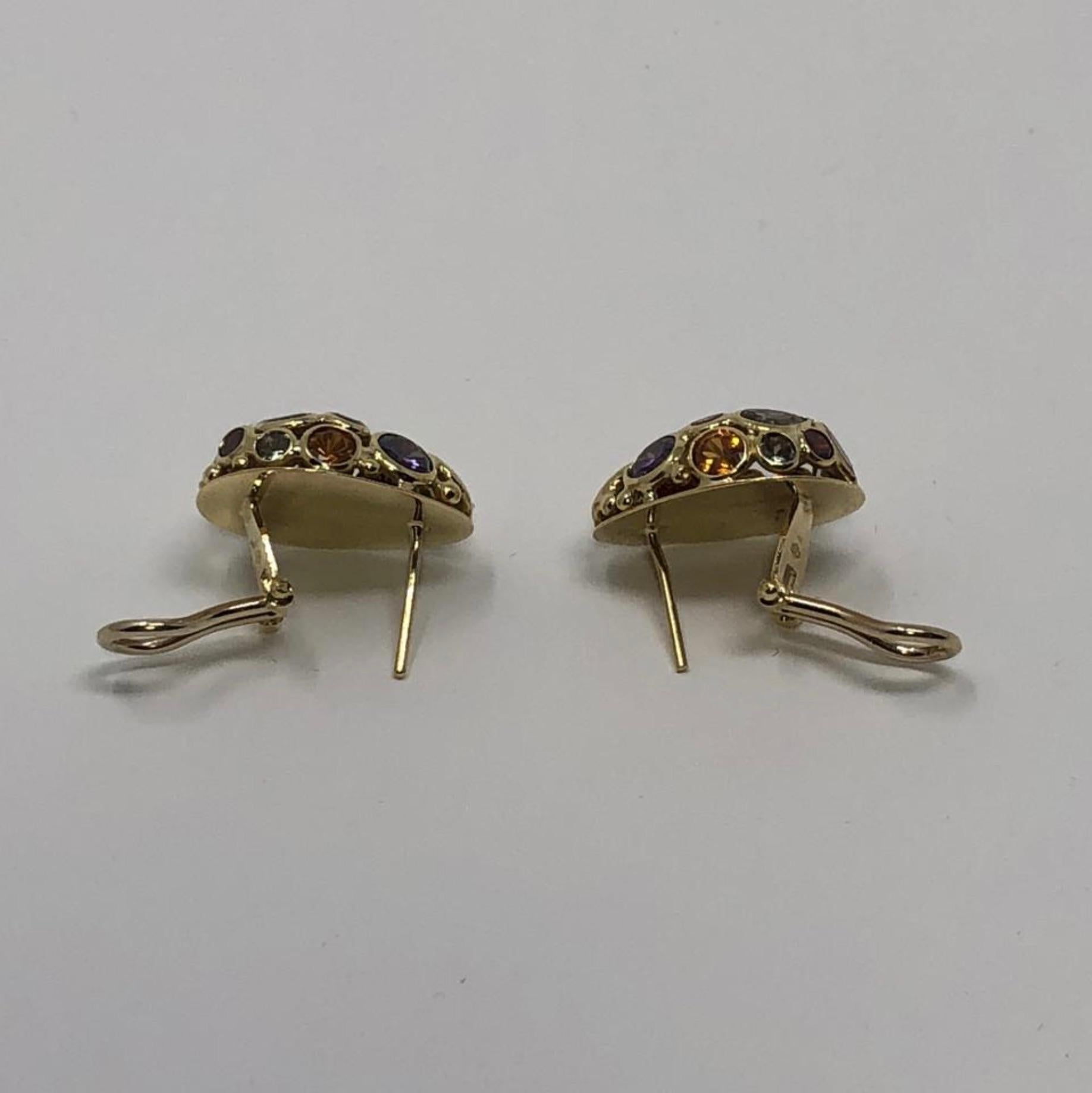 18 Karat Yellow Gold Clip-On Earrings with Precious Stones For Sale 2
