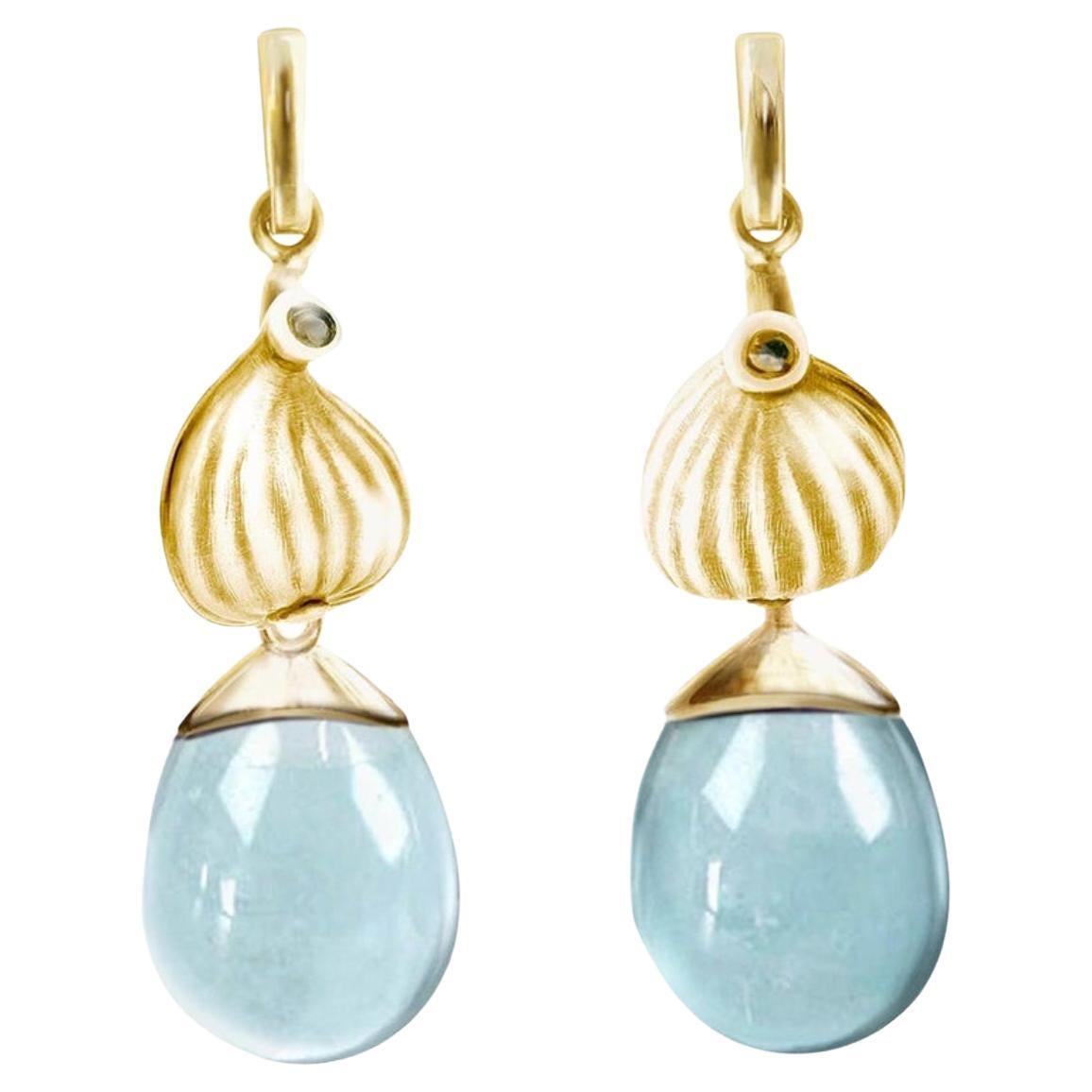 Eighteen Karat Yellow Gold Cocktail Earrings with Blue Topazes and Diamonds For Sale