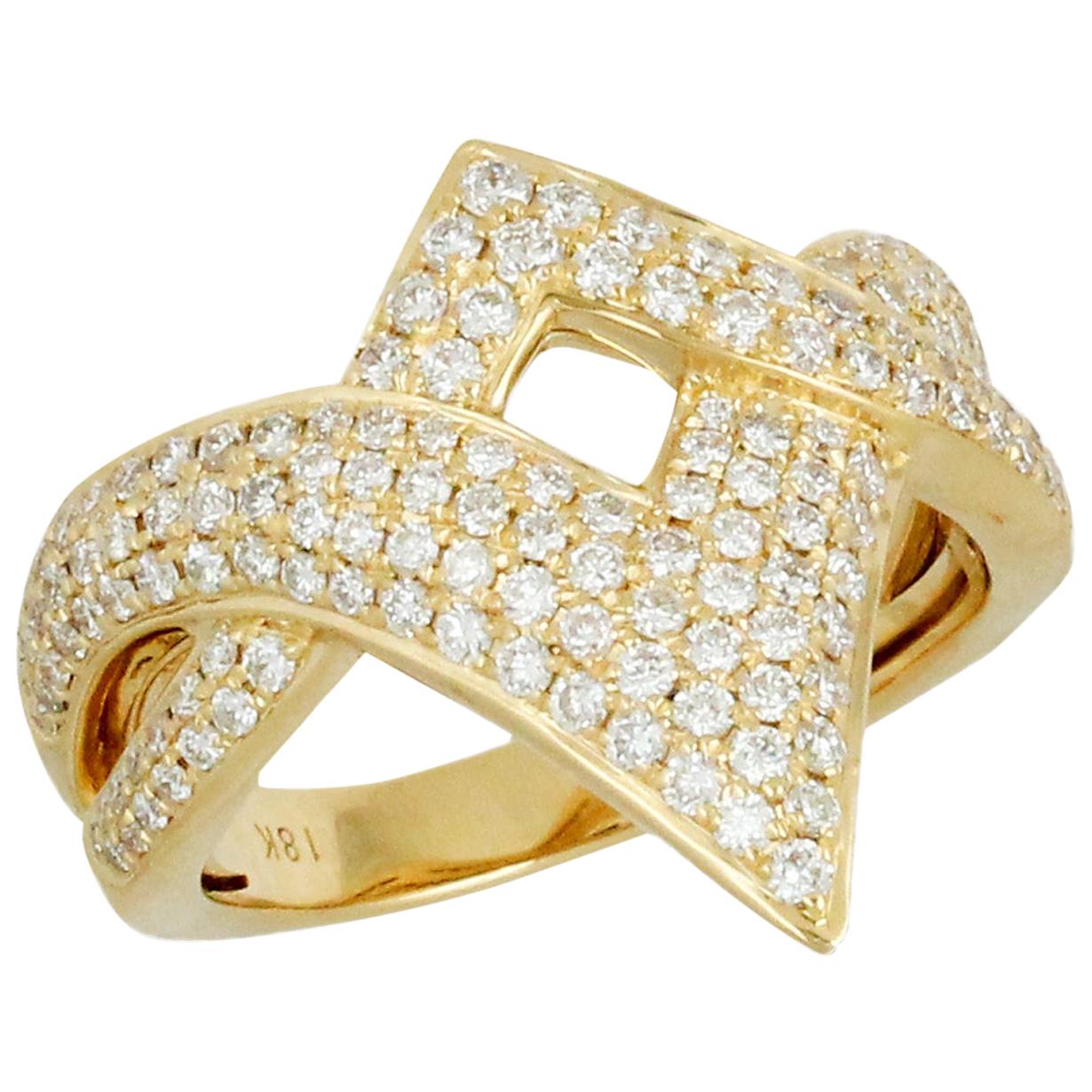18 Karat Yellow Gold Cocktail Fashion Ring with Diamonds .88 Carat For Sale