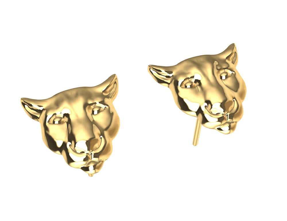 Contemporary 18 Karat Yellow Gold Colorado Cougar Stud Earrings For Sale