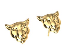 18 Karat Yellow Gold Colorado Cougar Stud Earrings