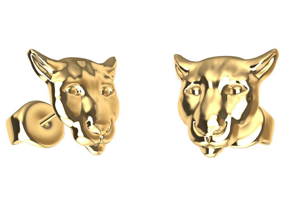 18 Karat Yellow Gold Colorado Cougar Stud Earrings In New Condition For Sale In New York, NY