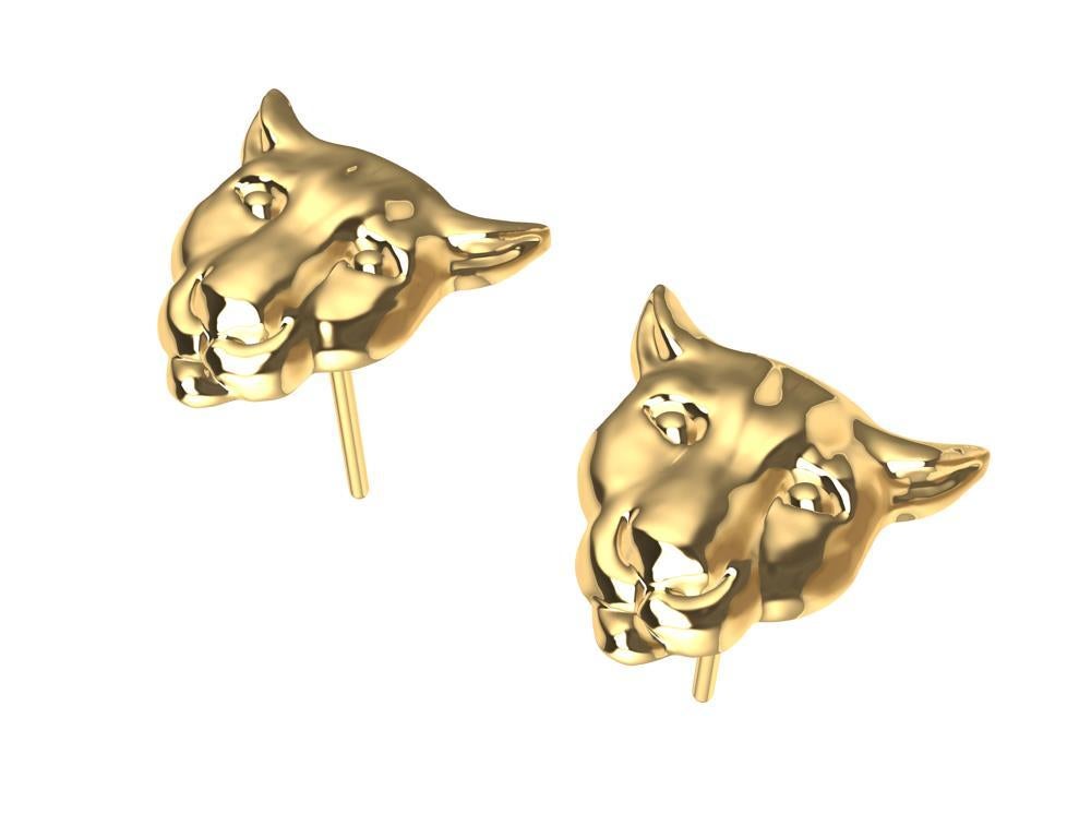 Women's 18 Karat Yellow Gold Colorado Cougar Stud Earrings For Sale