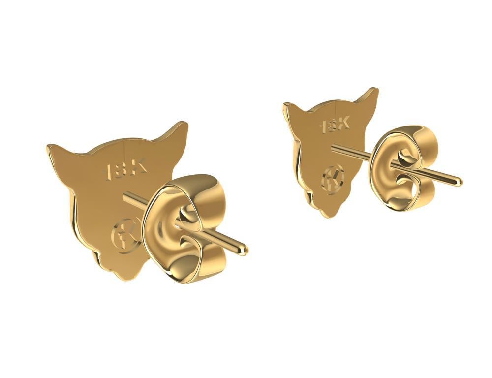 18 Karat Yellow Gold Colorado Cougar Stud Earrings For Sale 1