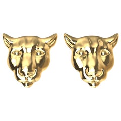 18 Karat Yellow Gold Colorado Cougar Stud Earrings