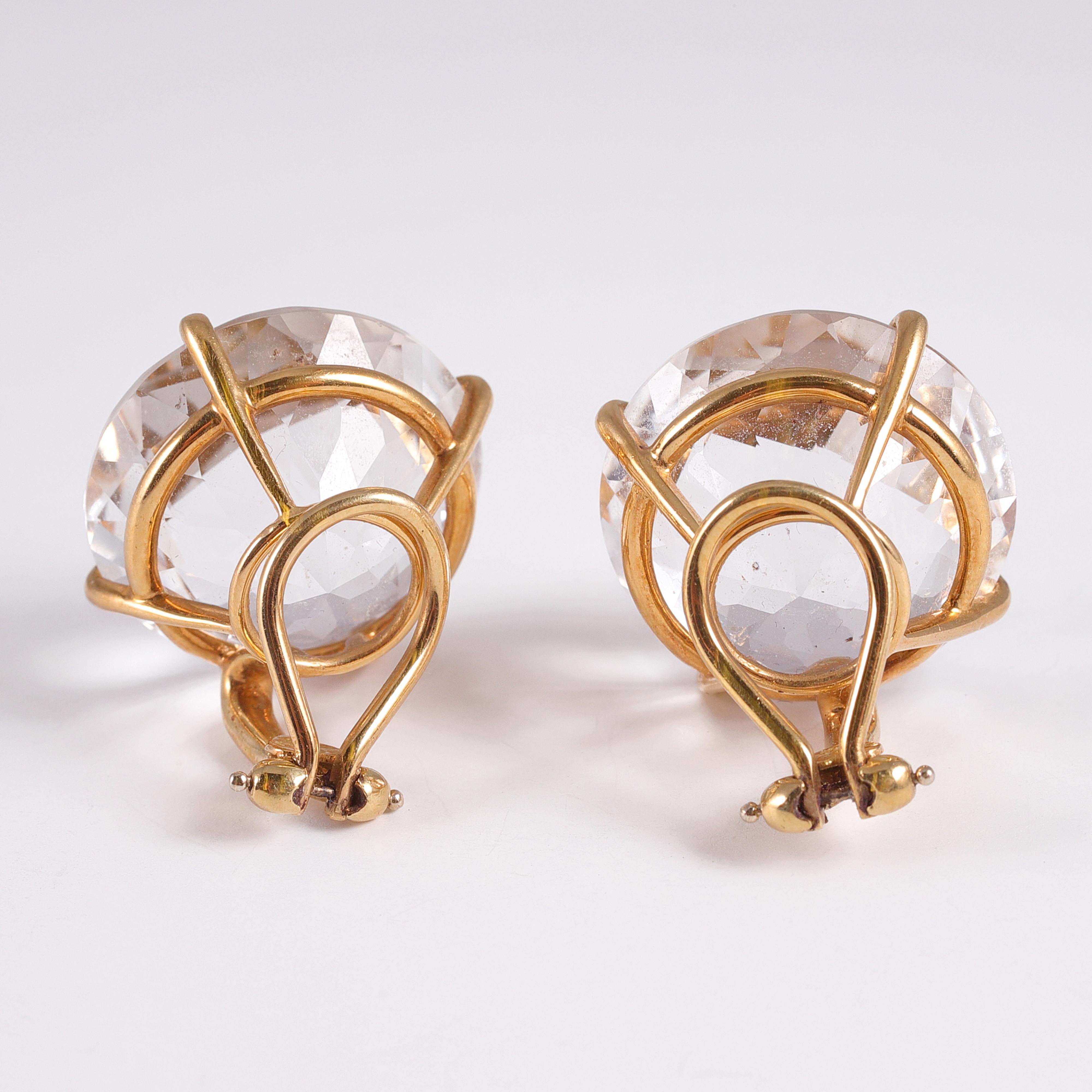 Women's or Men's 18 Karat Yellow Gold Colorless Quartz Earrings by Bielka