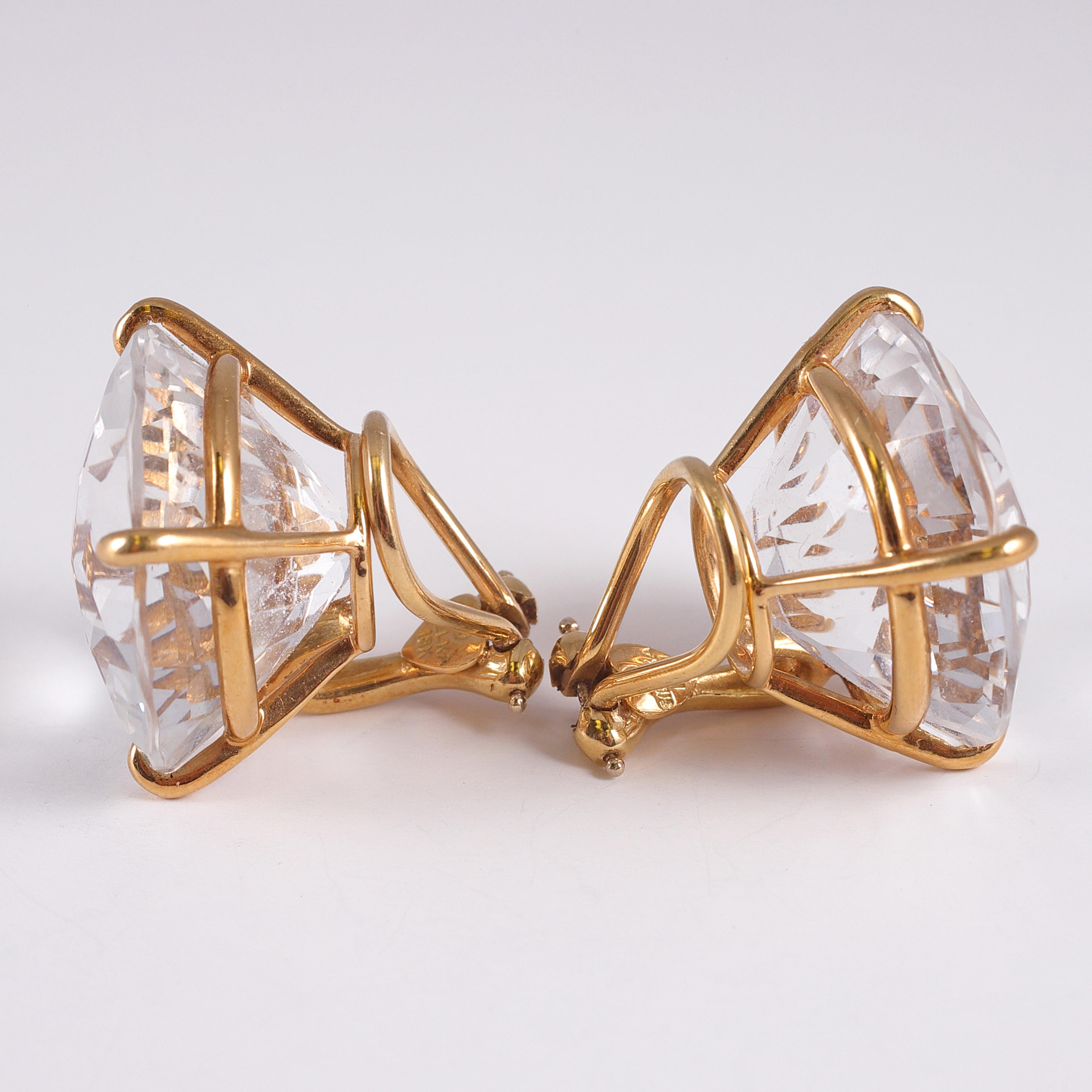 18 Karat Yellow Gold Colorless Quartz Earrings by Bielka 1