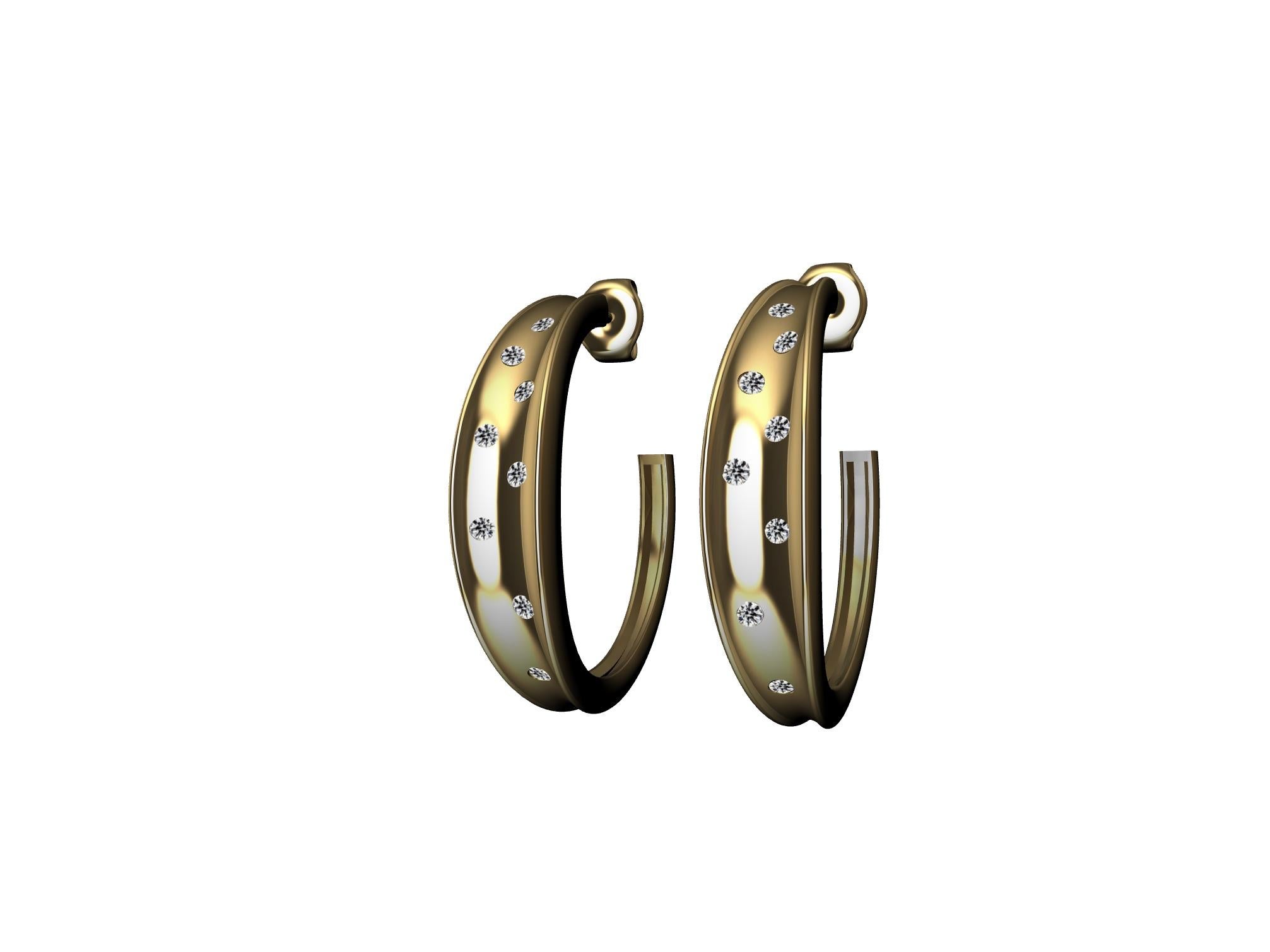 Contemporary 18 Karat Yellow Gold Concave Diamond Hoops For Sale