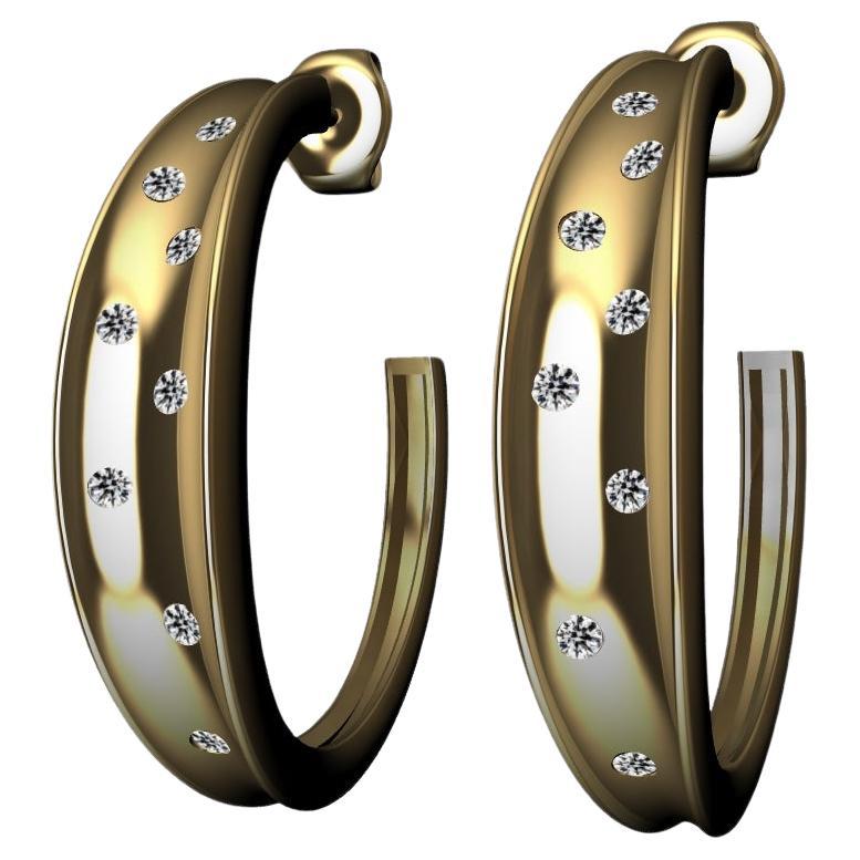 18 Karat Yellow Gold Concave Diamond Hoops For Sale