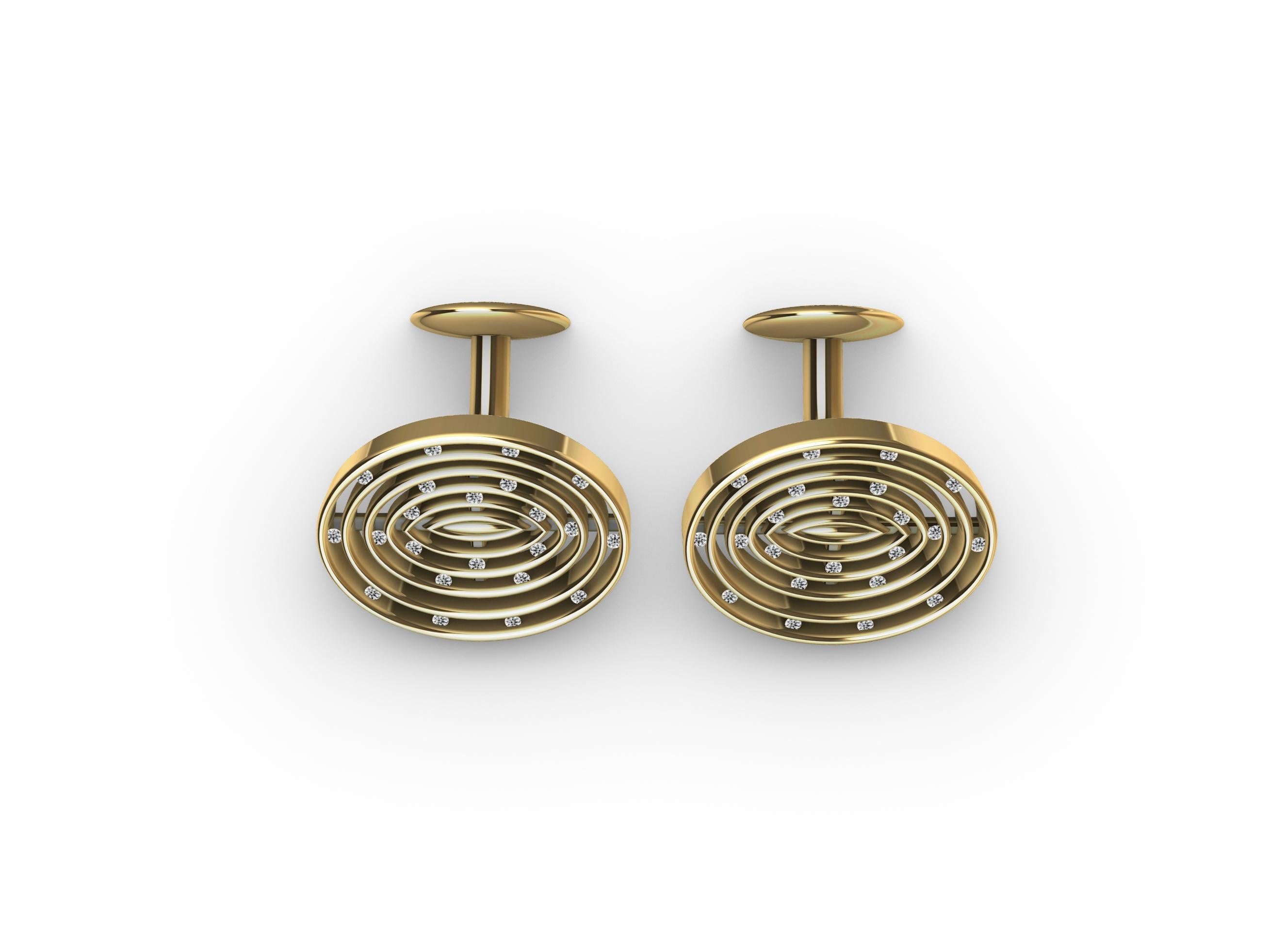18 Karat Yellow Gold Concave Diamonds Cuff Links  In New Condition For Sale In New York, NY