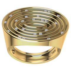 18 Karat Yellow Gold Concave Diamonds Oval  Womens Sculpture Ring