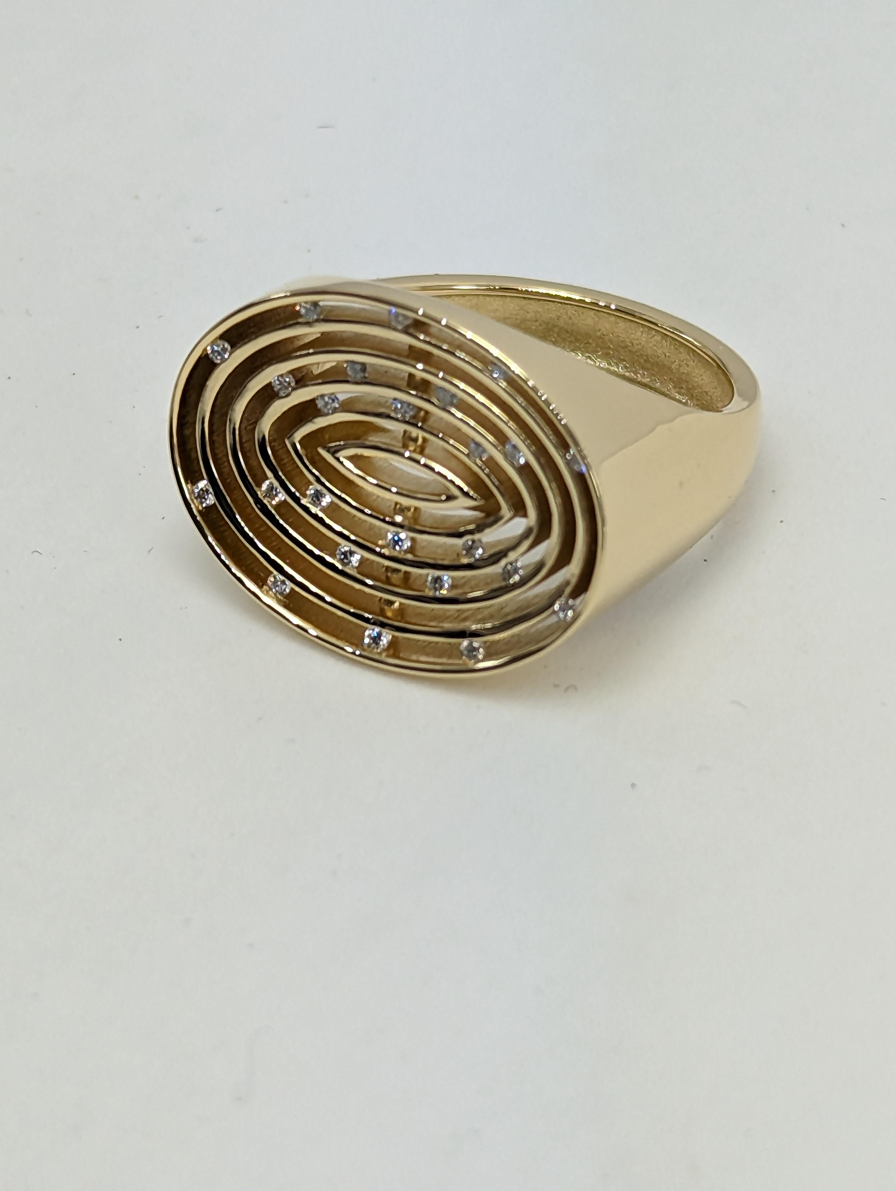 For Sale:  18 Karat Yellow Gold Concave Diamonds Oval Women's Ring 12