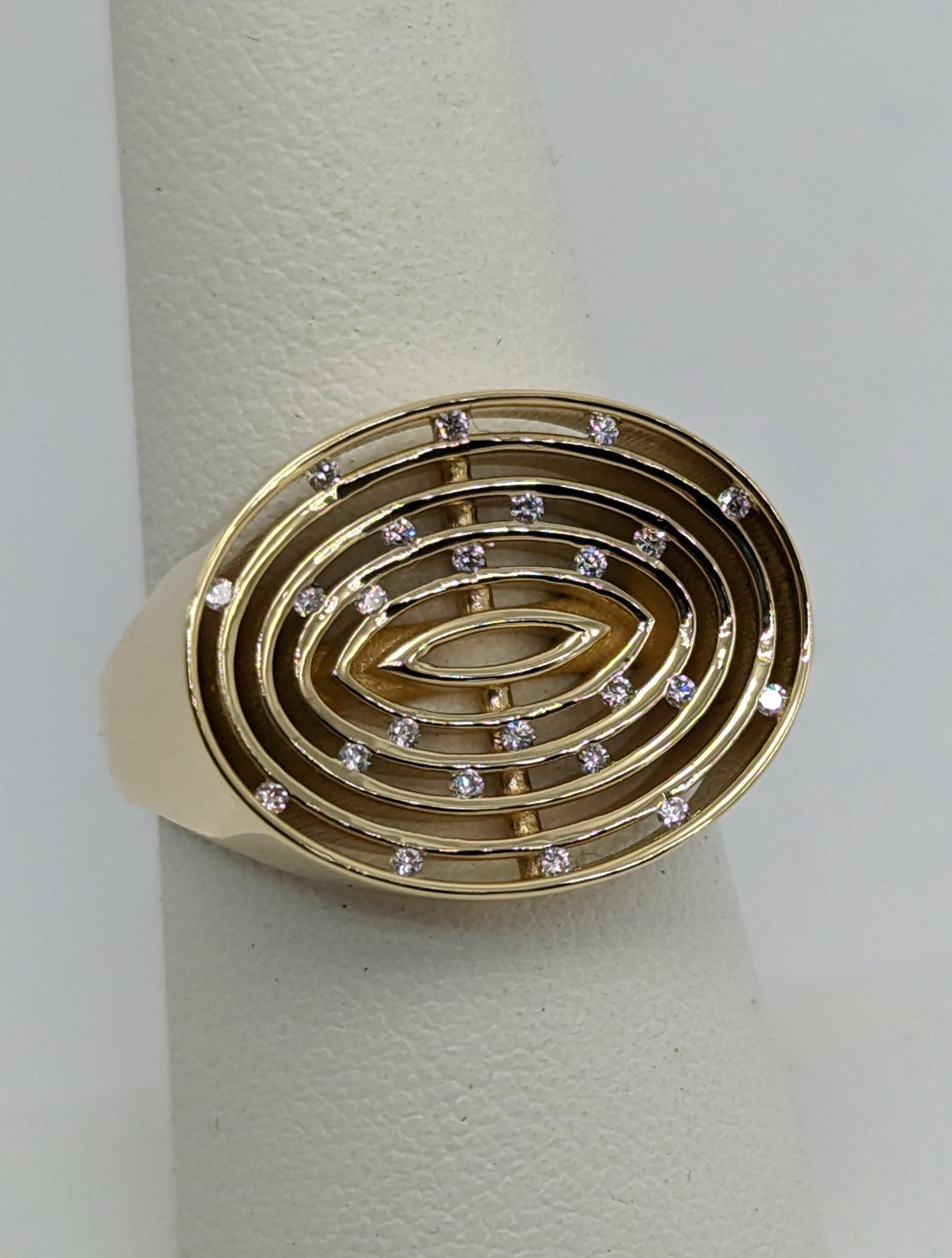 For Sale:  18 Karat Yellow Gold Concave Diamonds Oval Women's Ring 14