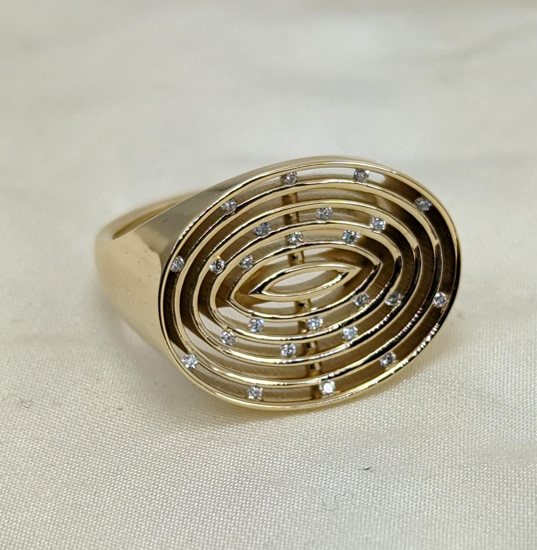 For Sale:  18 Karat Yellow Gold Concave Diamonds Oval Women's Ring 17