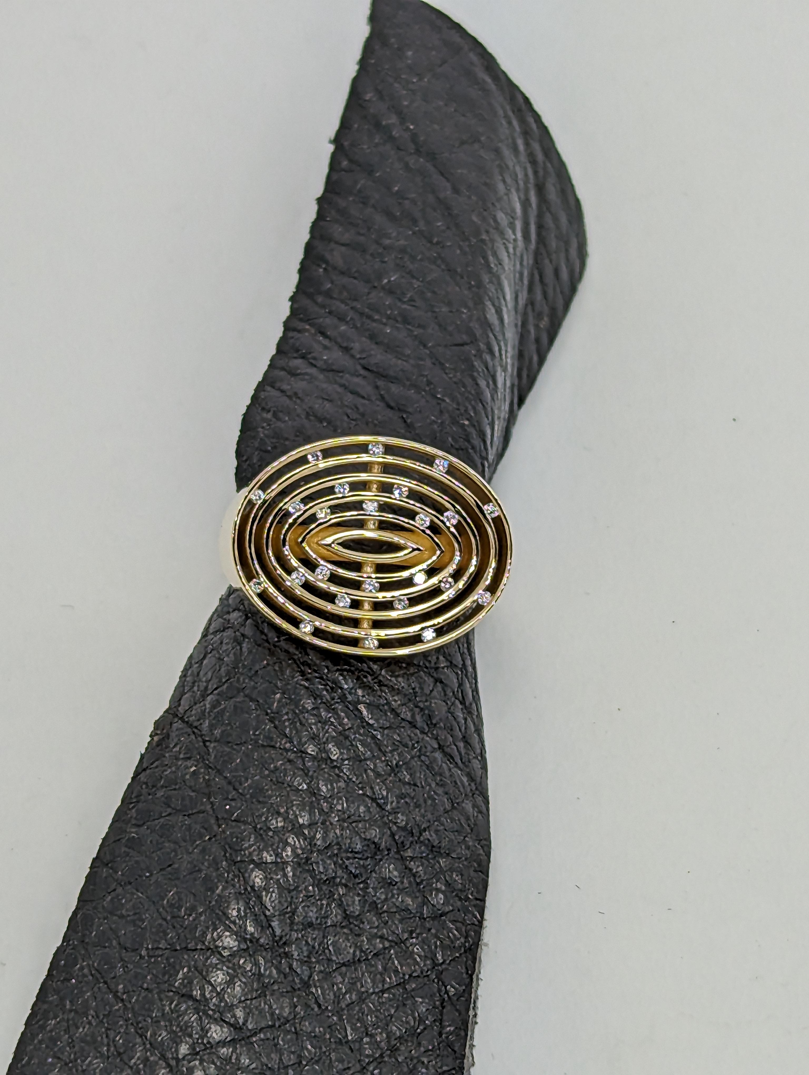 For Sale:  18 Karat Yellow Gold Concave Diamonds Oval Women's Ring 11