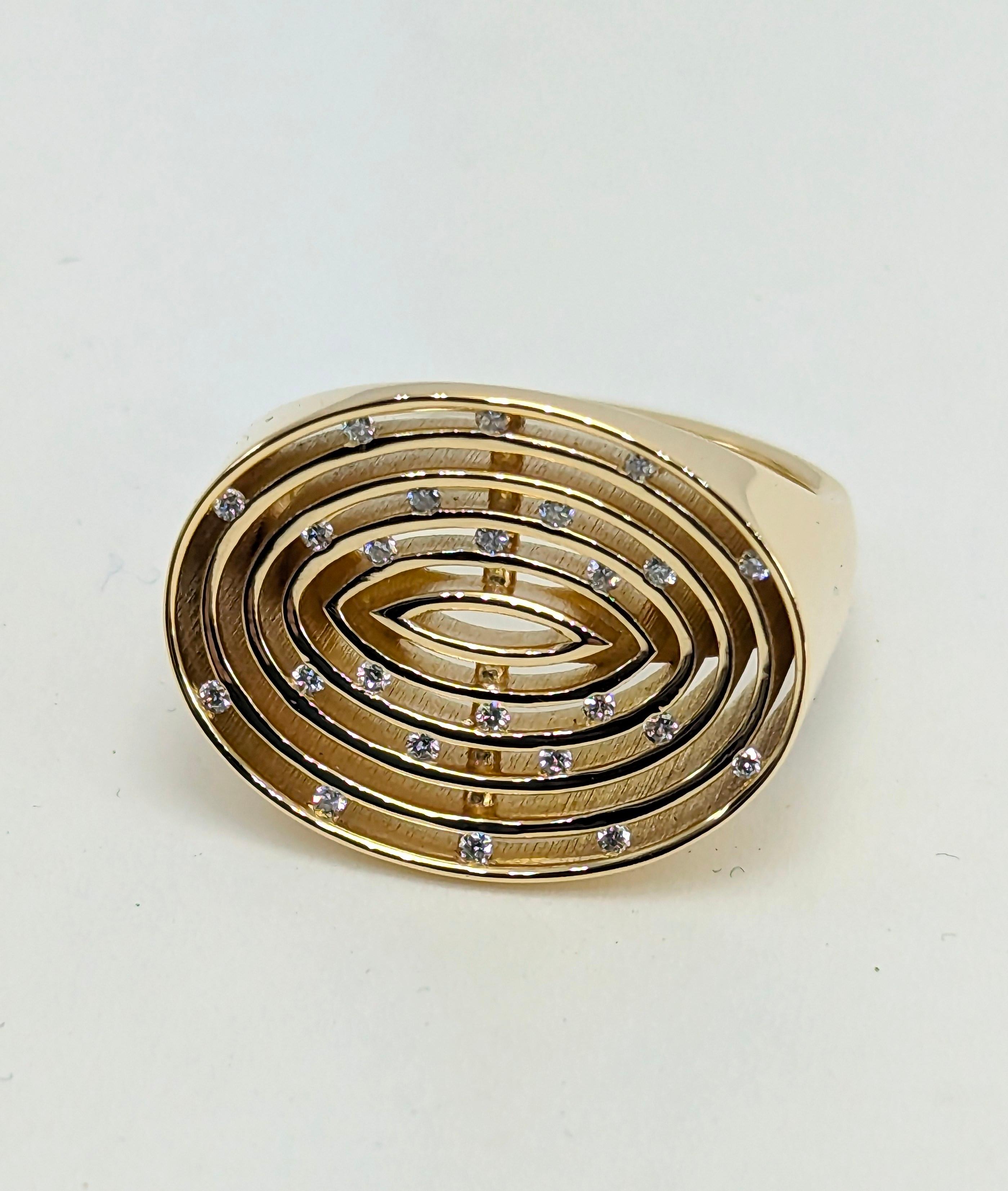 For Sale:  18 Karat Yellow Gold Concave Diamonds Oval Women's Ring 5
