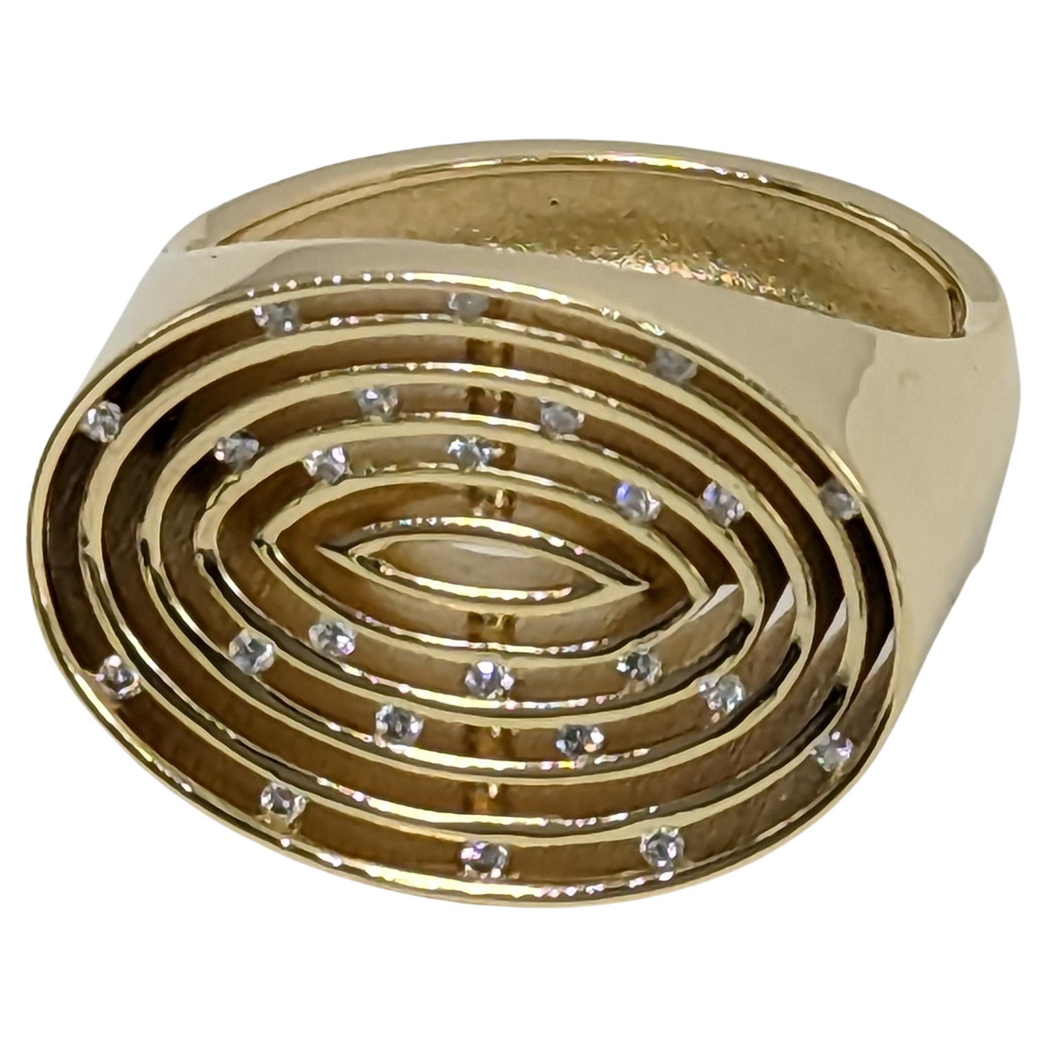 For Sale:  18 Karat Yellow Gold Concave Diamonds Oval Women's Ring
