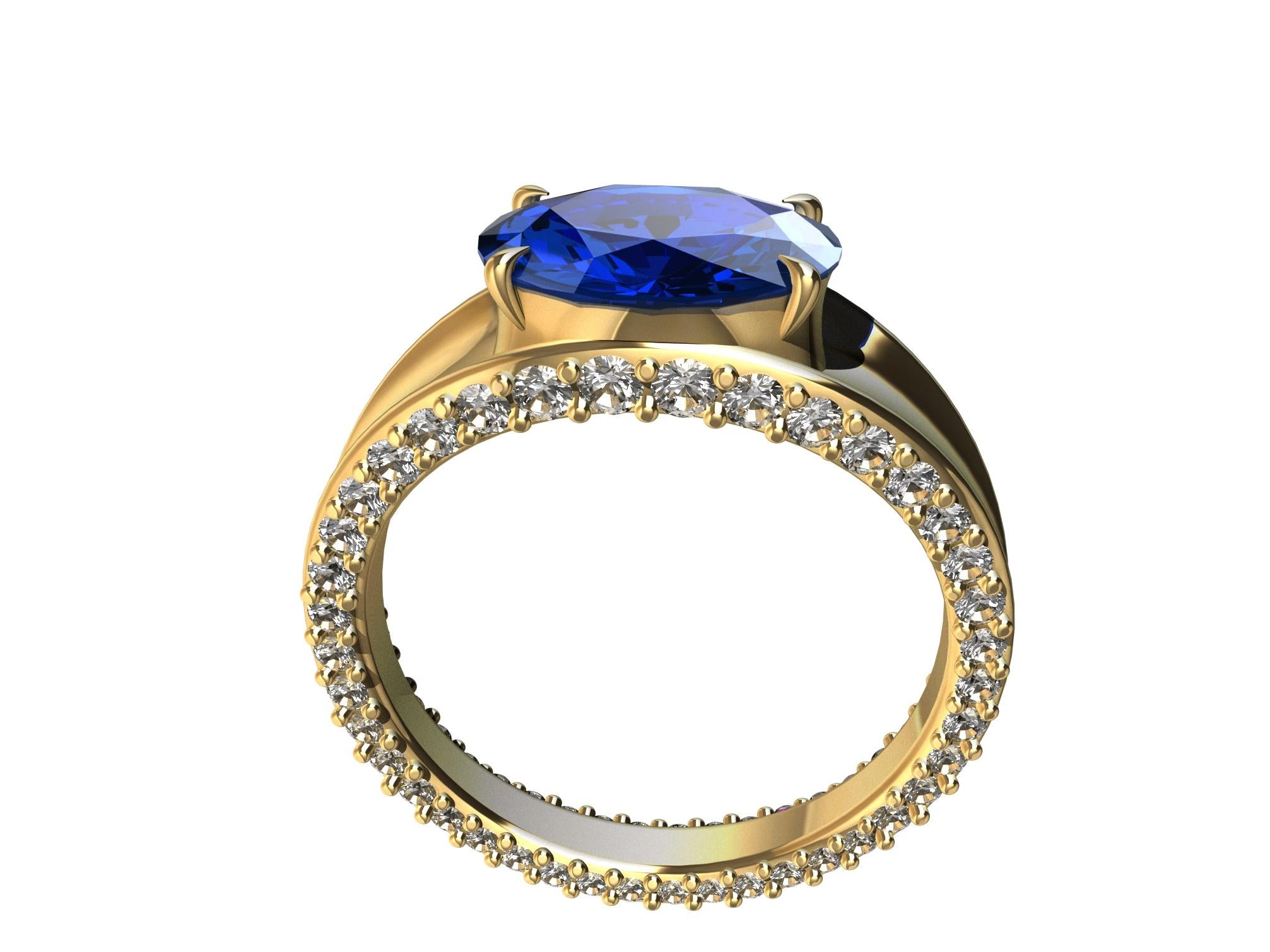 For Sale:  18 Karat Yellow Gold  Concave Sapphire and diamonds Ring 2