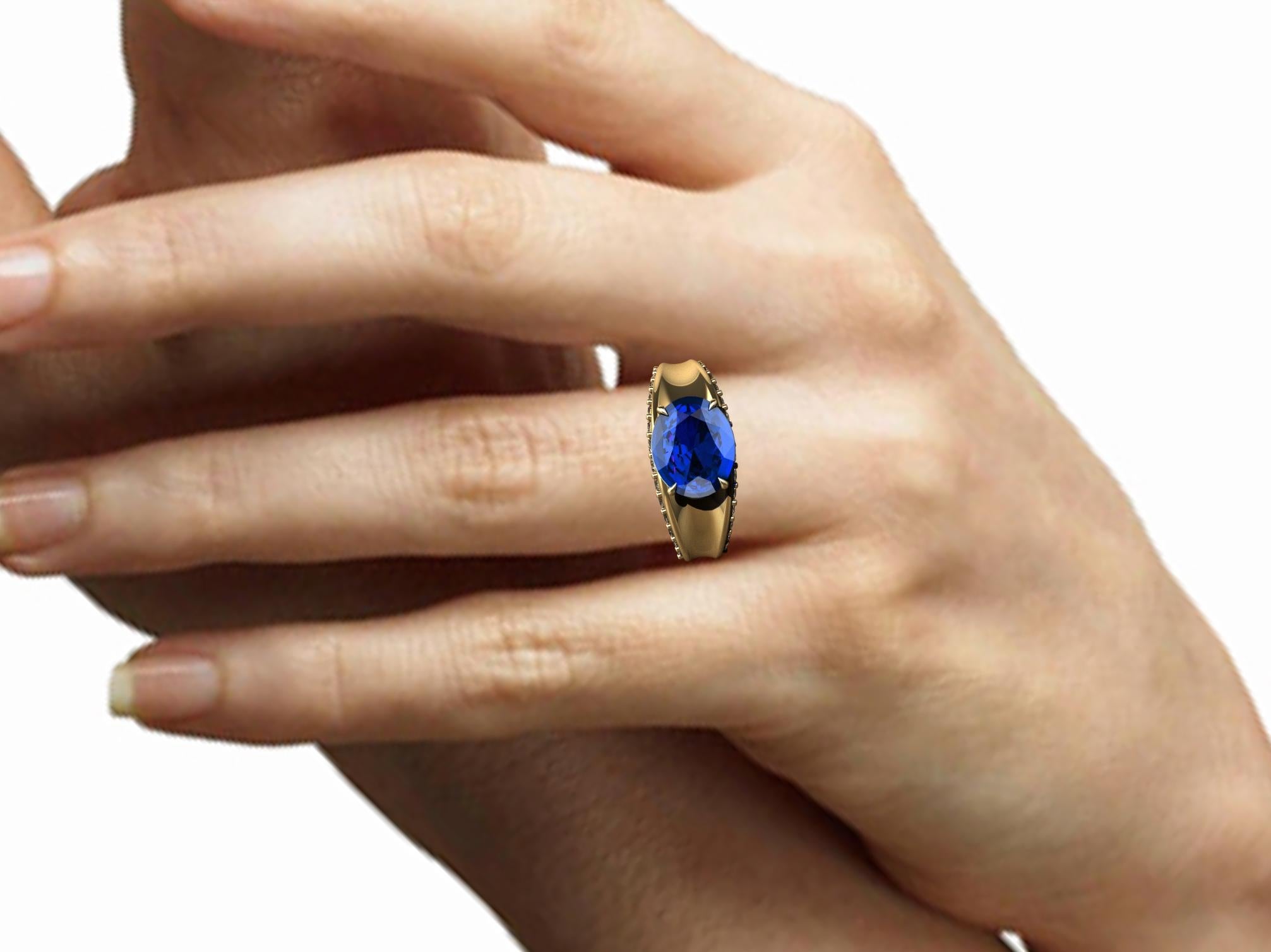 For Sale:  18 Karat Yellow Gold  Concave Sapphire and diamonds Ring 3