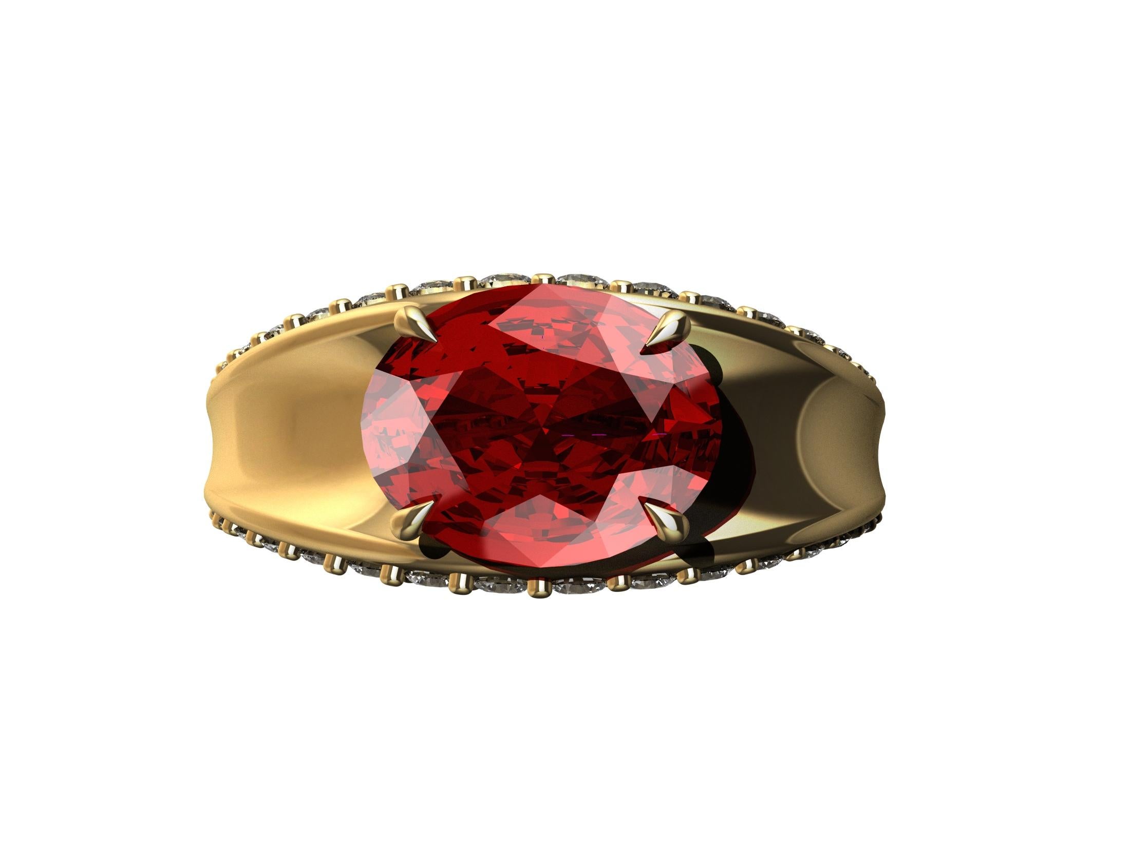 For Sale:  18 Karat Yellow Gold Concave Tapered GIA 2.2 Carat  Ruby and Diamonds Ring 3