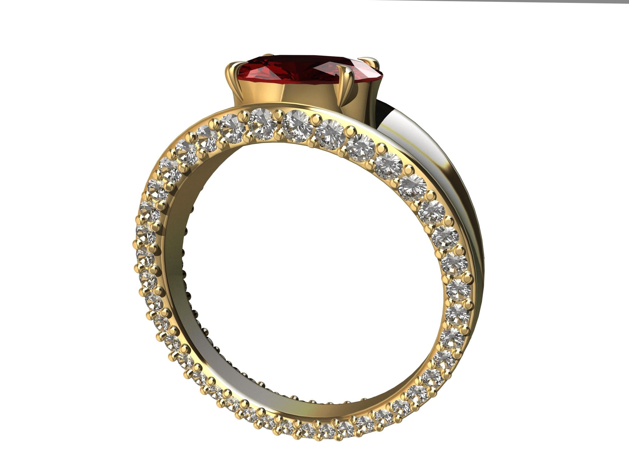 For Sale:  18 Karat Yellow Gold Concave Tapered GIA 2.2 Carat  Ruby and Diamonds Ring 4