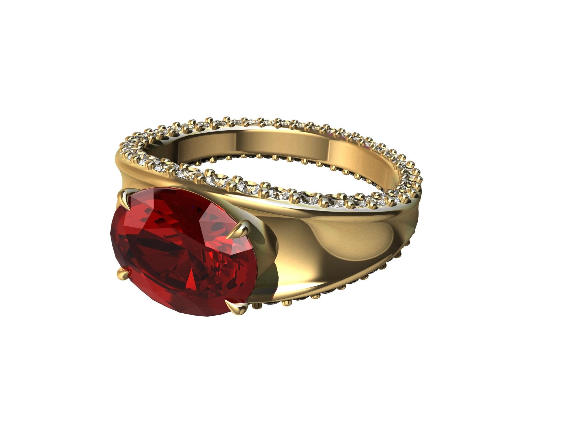 For Sale:  18 Karat Yellow Gold Concave Tapered GIA 2.2 Carat  Ruby and Diamonds Ring 5
