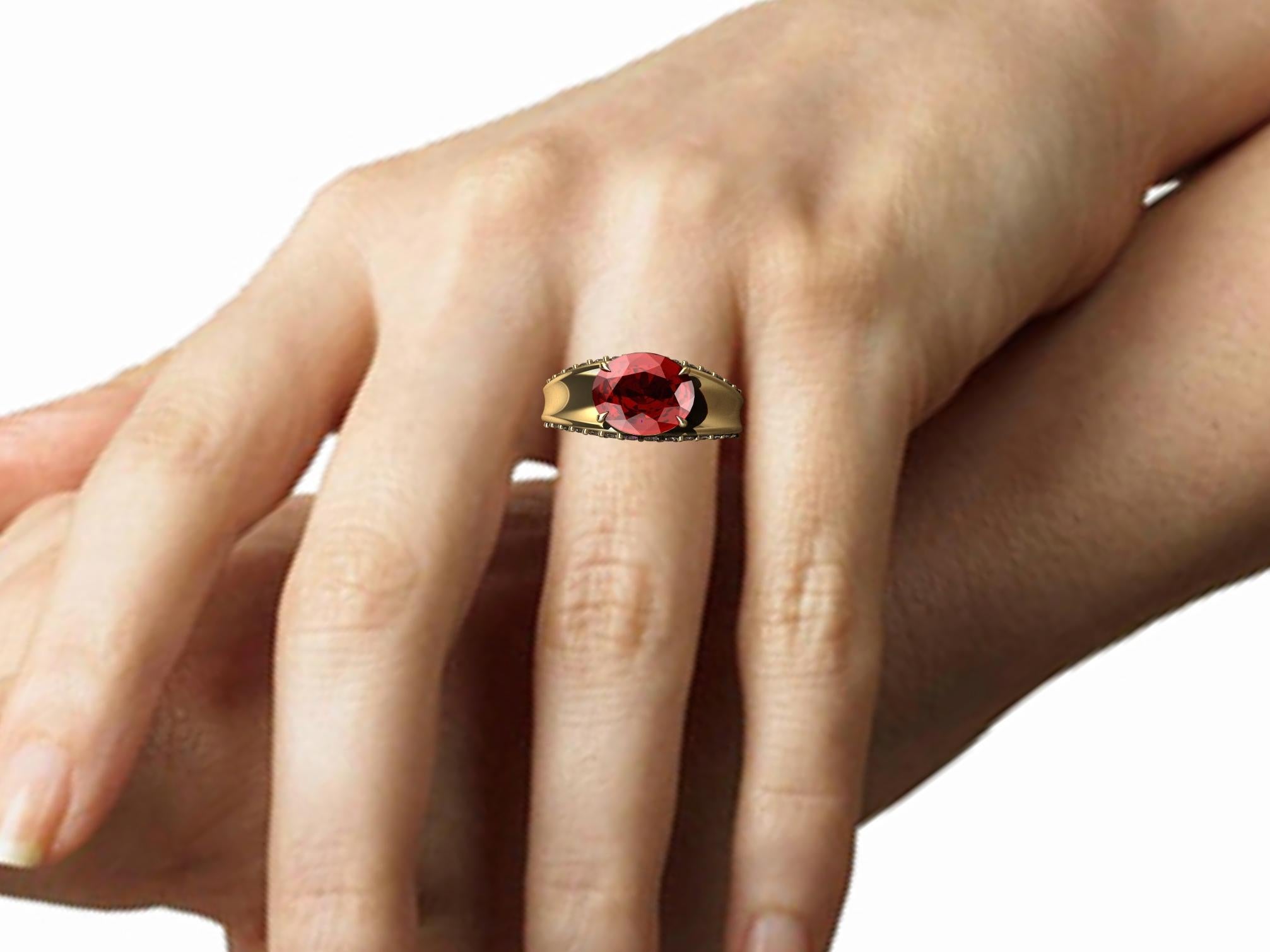 For Sale:  18 Karat Yellow Gold Concave Tapered GIA 2.2 Carat  Ruby and Diamonds Ring 7