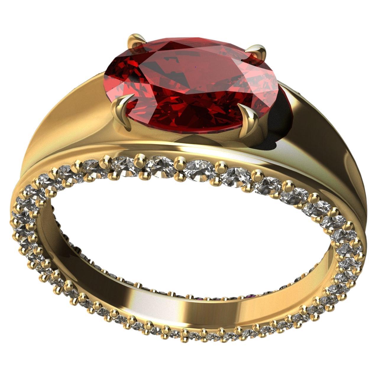 For Sale:  18 Karat Yellow Gold Concave Tapered GIA 2.2 Carat  Ruby and Diamonds Ring