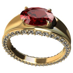 Used 18 Karat Yellow Gold Concave Tapered GIA 2.2 Carat  Ruby and Diamonds Ring