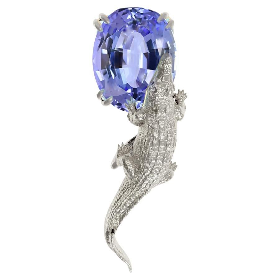 Women's or Men's Yellow Gold Contemporary Sculptural Brooch with MGL Certified Tanzanite For Sale