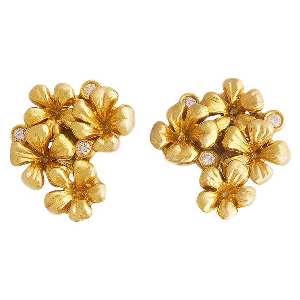 18 Karat Yellow Gold Contemporary Clip-On Earrings by the Artist with Diamonds For Sale