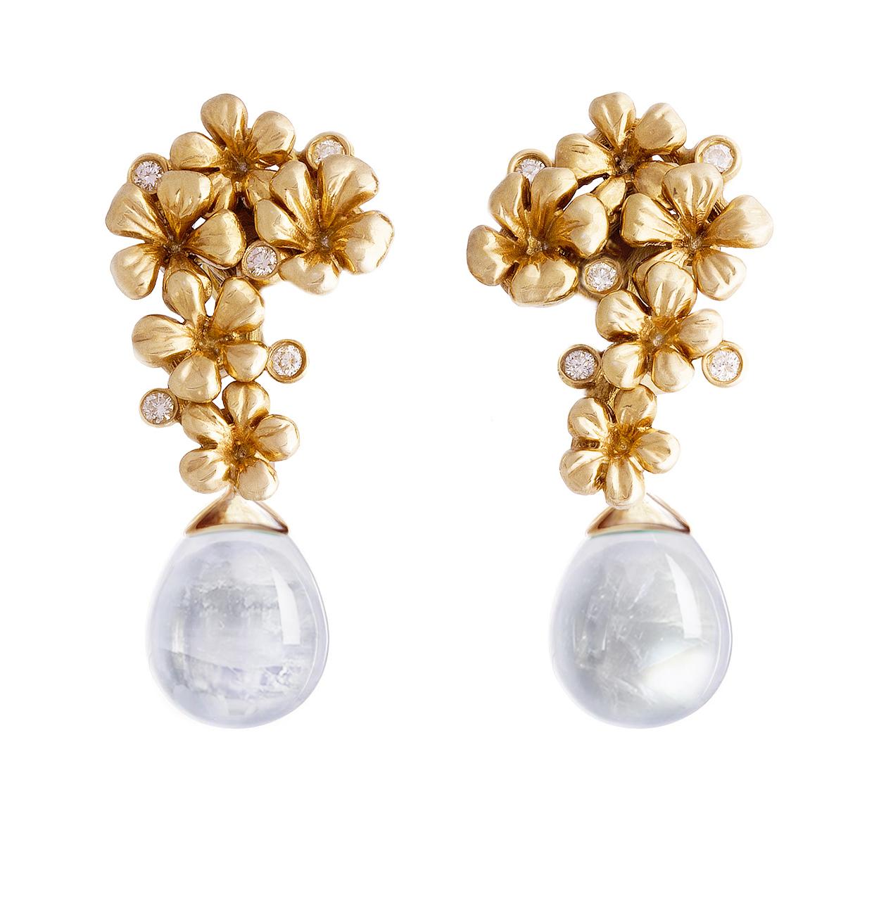 Yellow Gold Contemporary Clip-On Earrings with Diamonds and Quartzes For Sale 11