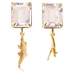 Eighteen Karat Yellow Gold Contemporary Clip-On Earrings with Morganites