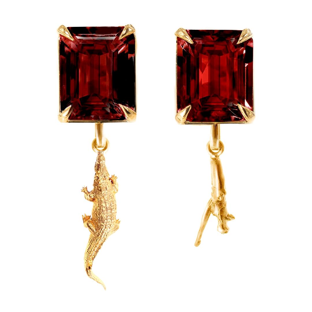 Eighteen Karat Yellow Gold Contemporary Clip-On Earrings with Rubies