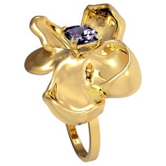 Yellow Gold Contemporary Cocktail Ring with Ink Storm Purple Spinel